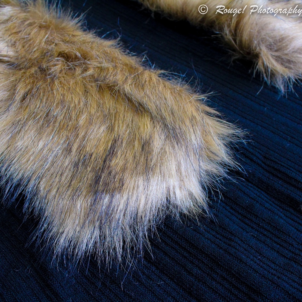 Faux Fur Collar Open Black Cardigan - Picture 7 of 8